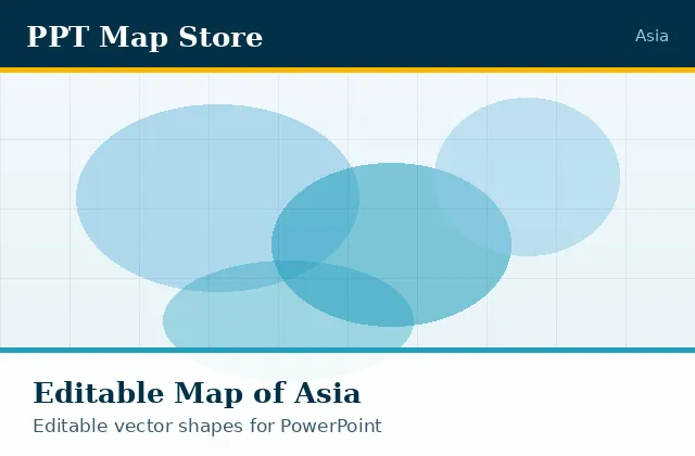 Editable PowerPoint map of Asia with borders, built from recolourable vector shapes for presentations