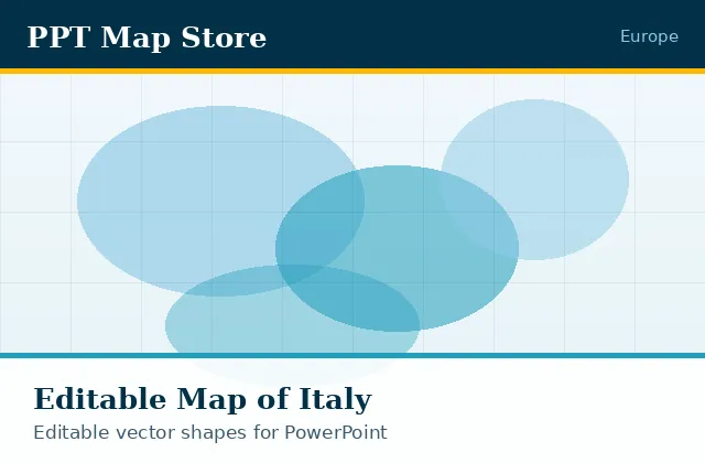 Editable PowerPoint map of Italy with borders, built from recolourable vector shapes for presentations