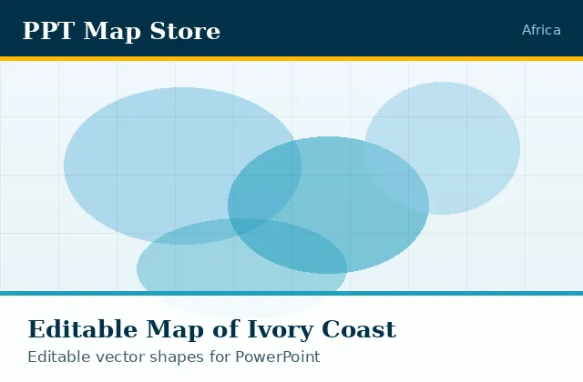 Editable PowerPoint map of Ivory Coast with borders, built from recolourable vector shapes for presentations