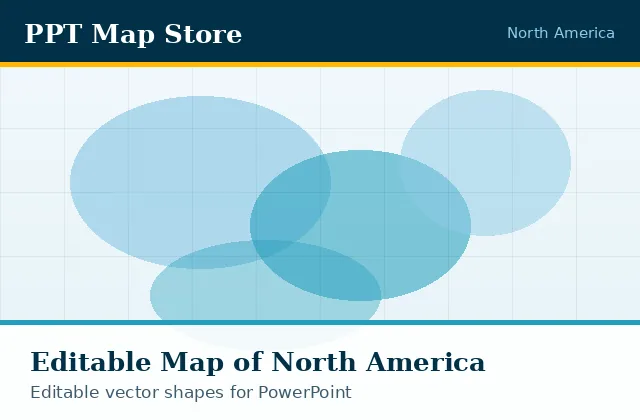 Editable PowerPoint map of North America with borders, built from recolourable vector shapes for presentations