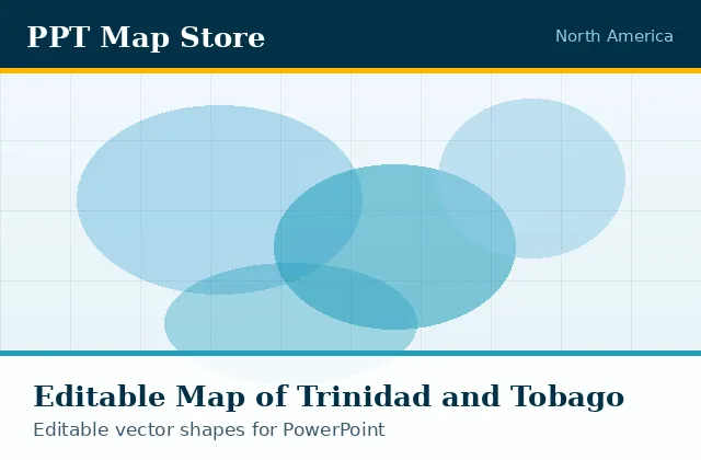 Editable PowerPoint map of Trinidad and Tobago with borders, built from recolourable vector shapes for presentations