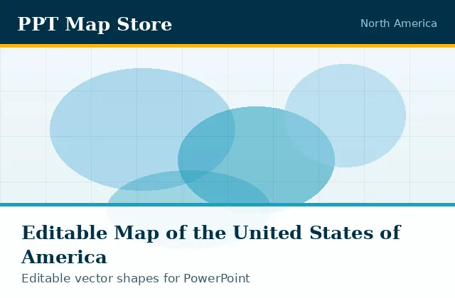 Editable PowerPoint map of United States of America with borders, built from recolourable vector shapes for presentations