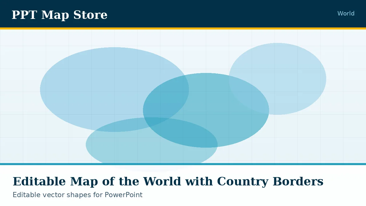 Editable PowerPoint world map with country borders, every country a separate recolourable vector shape