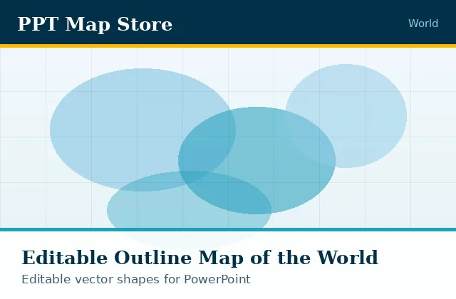 Editable PowerPoint outline map of the world, blank silhouette built from recolourable vector shapes